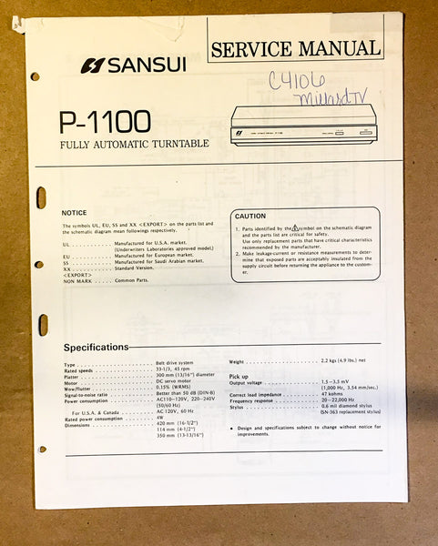 Sansui P-1100 Record Player / Turntable Service Manual *Original*