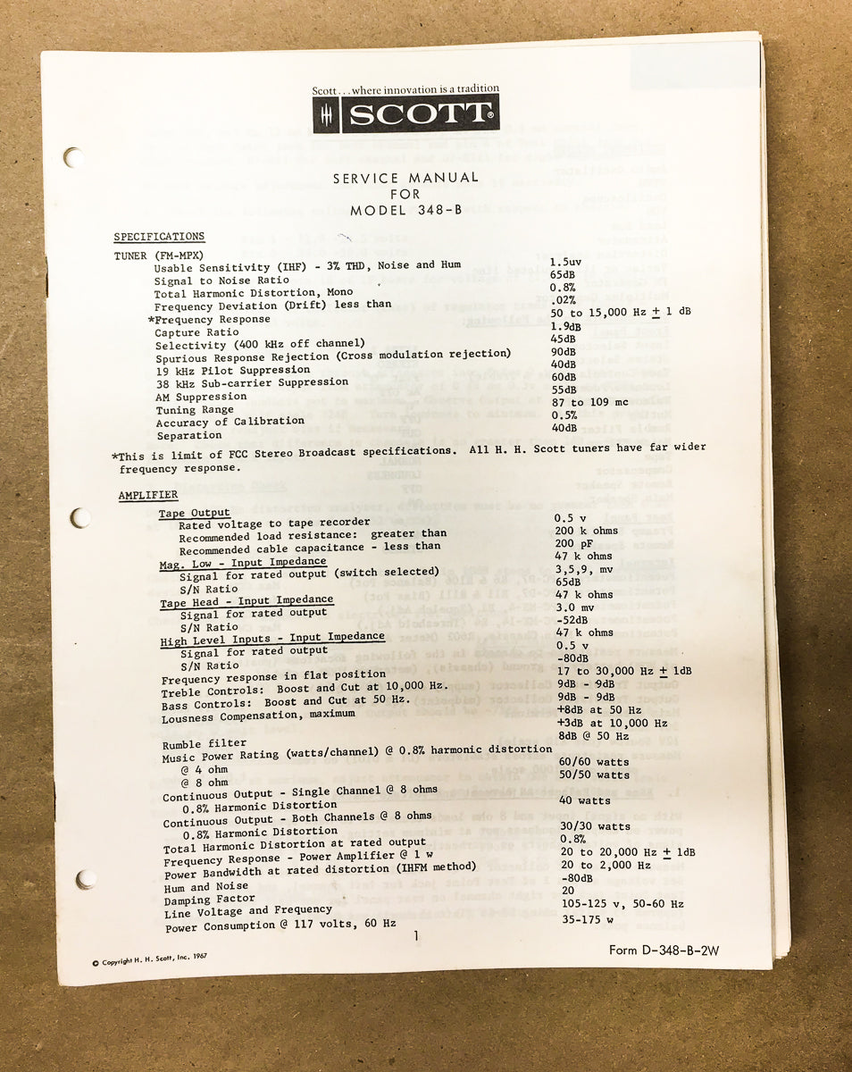 H.H. Scott Model 348-B  Service Manual *Original*