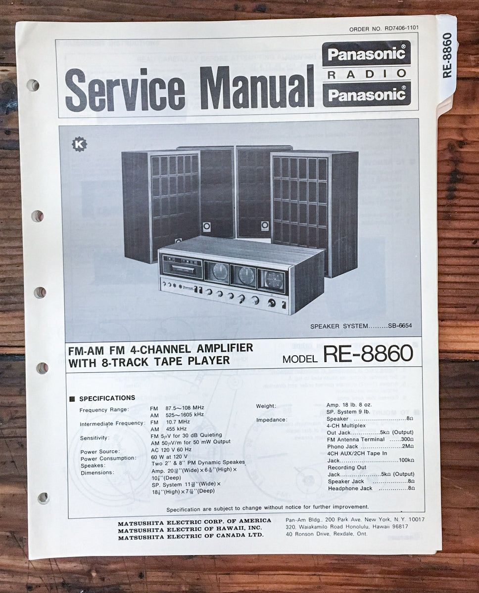 Panasonic RE-8860 Radio Service Manual *Original* – Vintage Audio Store ...