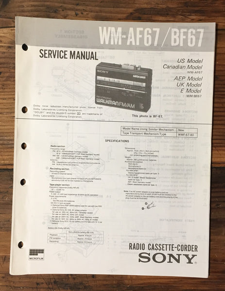 Sony WM-AF67 WM-BF67 Cassette Service Manual *Original*