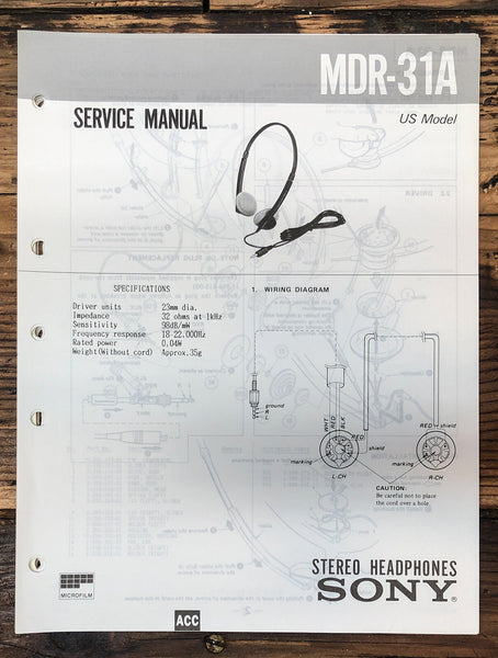 Sony MDR-31A Headphones  Service Manual *Original*