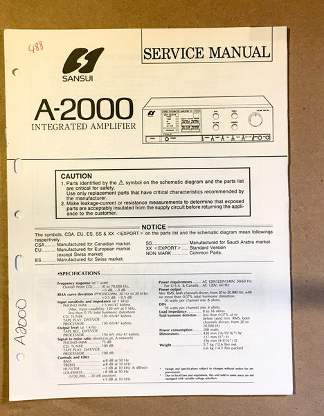 Sansui A-2000 Amplifier Service Manual *Original*