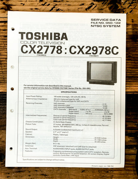 Toshiba CX2778 CX2978C TV Television Service Manual *Original*