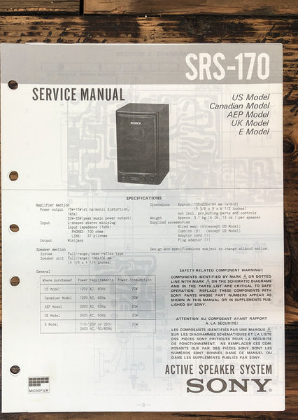 Sony SRS-170 Speaker  Service Manual *Original*