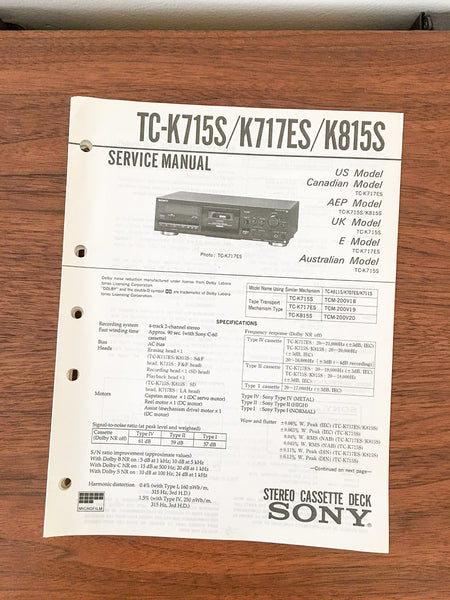 Sony TC-K715S TC-K717ES TC-K815S Cassette Service Manual *Original*