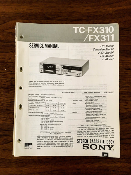 Sony TC-FX310 TC-FX311 Cassette Service Manual *Original*