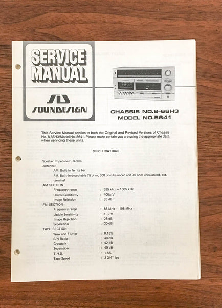 SoundDesign Sound Design Model 5641 8-66H3 Stereo Service Manual *Original*