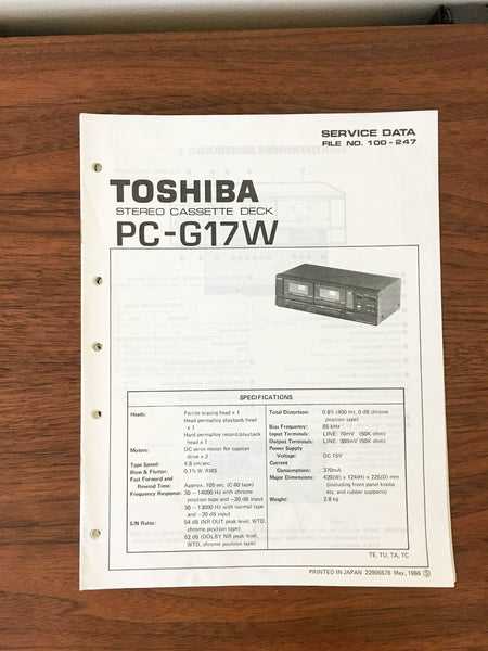 Toshiba PC-G17W Cassette Deck Service Manual *Original*