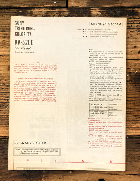 Sony KV-5200 TV  Fold Out Schematic *Original*