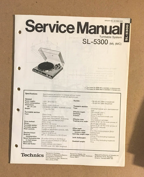 TECHNICS SL-5300 TURNTABLE RECORD PLAYER  Service Manual *Original*