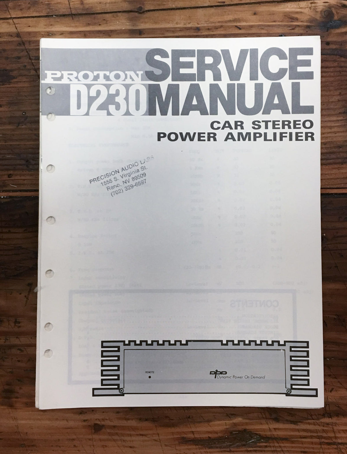 Proton D230 D-230 Car Amplifier  Service Manual *Original*