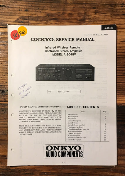 Onkyo A-8048V Amplifier  Service Manual *Original*