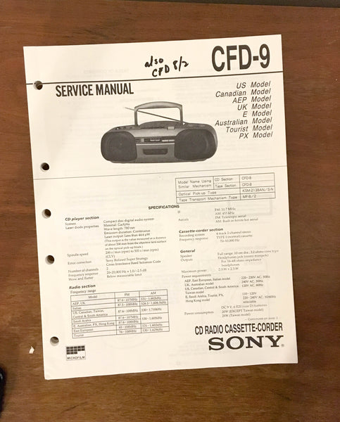 Sony CFD-9 BOOMBOX RADIO  Service Manual *Original*