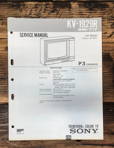 Sony KV-1929R TV  Service Manual *Original*