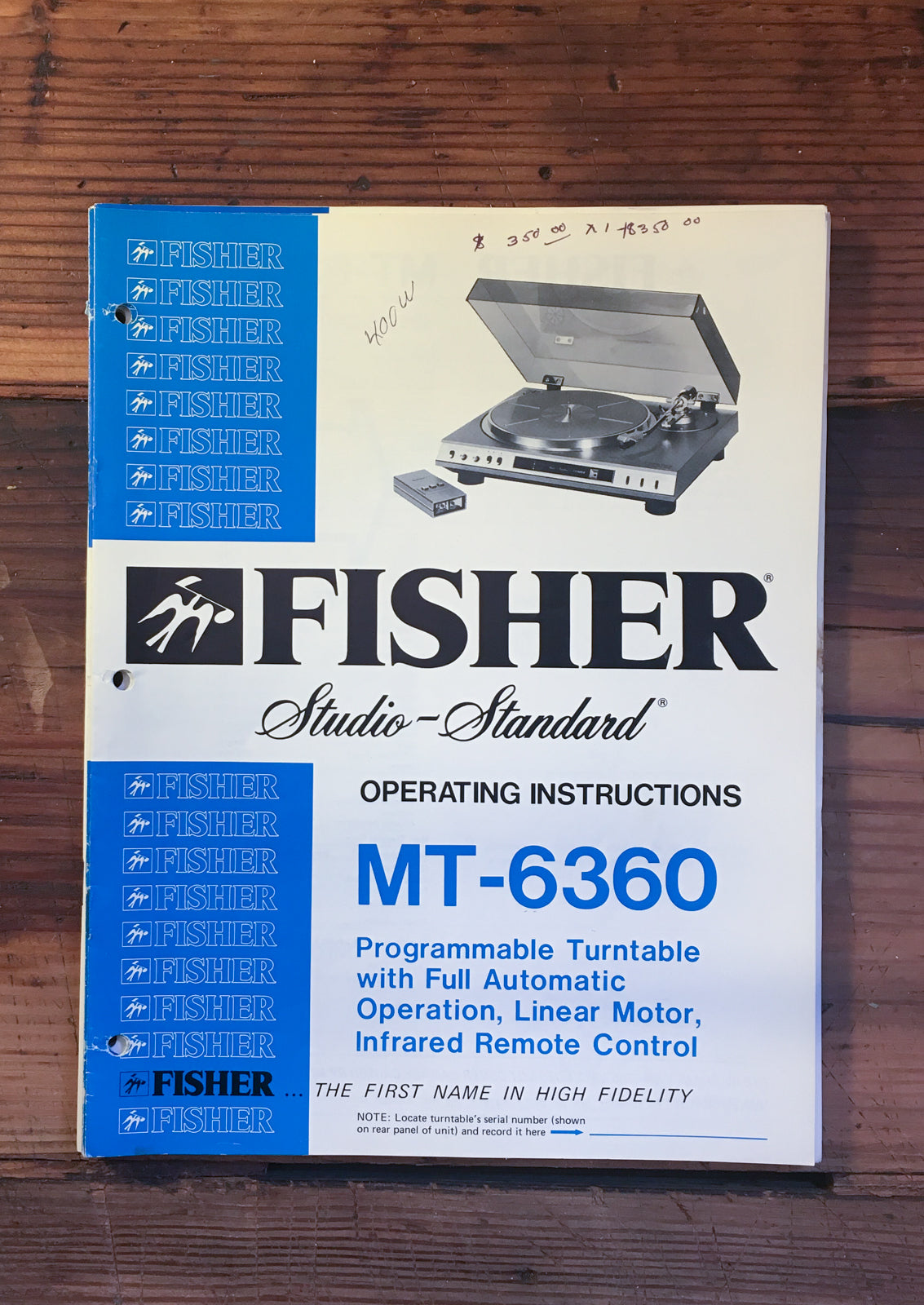 Fisher MT-6260 Record Player / Turntable Owner / User Manual *Original*