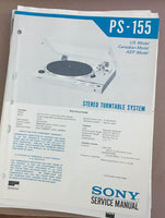 Sony PS-155 Turntable Record Player  Service Manual *Original*