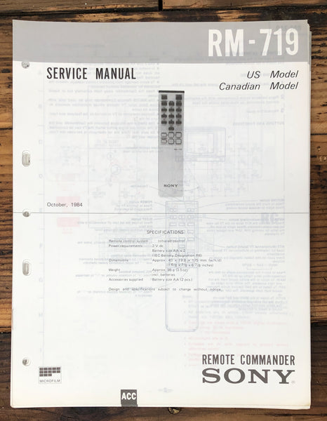 Sony RM-719 Remote Control  Service Manual *Original*