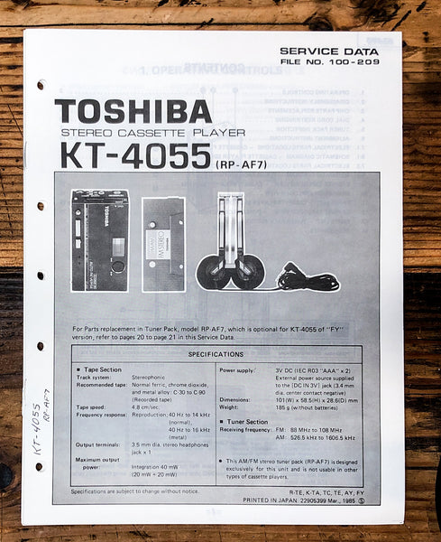 Toshiba KT-4055 Cassette Player Service Manual *Original*