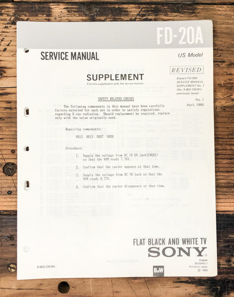 Sony FD-20A TV Supp. Service Manual *Original* #3