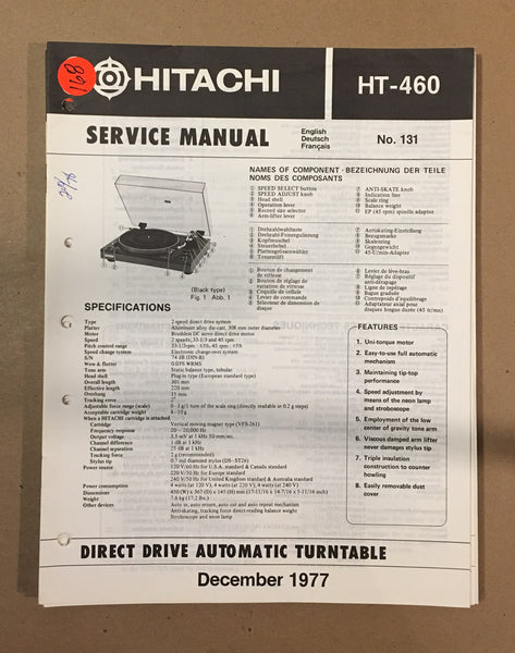 Hitachi HT-460 Record Player / Turntable  Service Manual *Original*