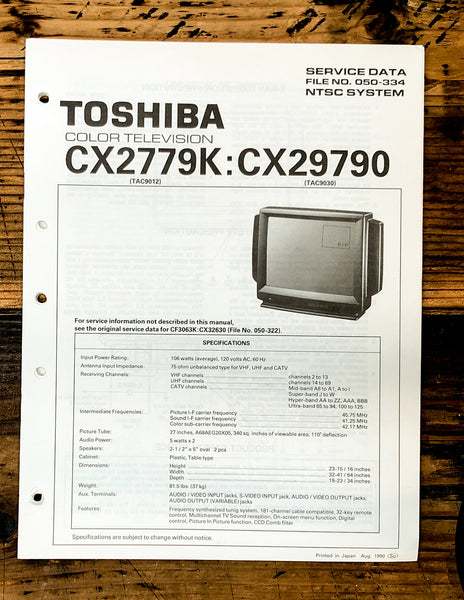 Toshiba CX2779K CX29790 TV Television Service Manual *Original*