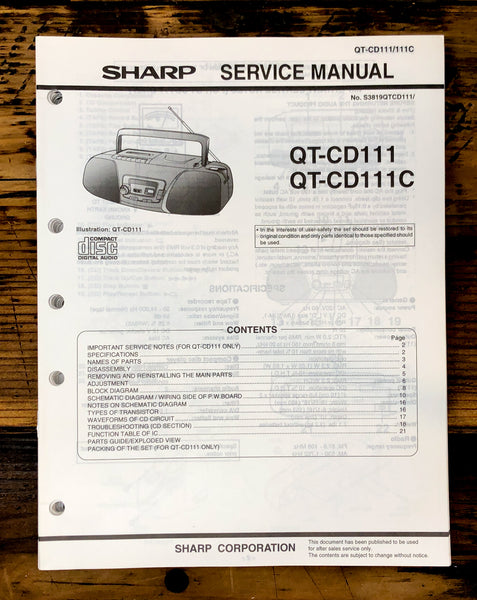 Sharp QT-CD111 QT-CD111C Radio Service Manual *Original*