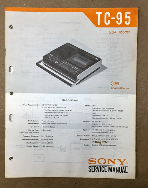 Sony TC-95 Cassette Tape Player Service Manual *Original*