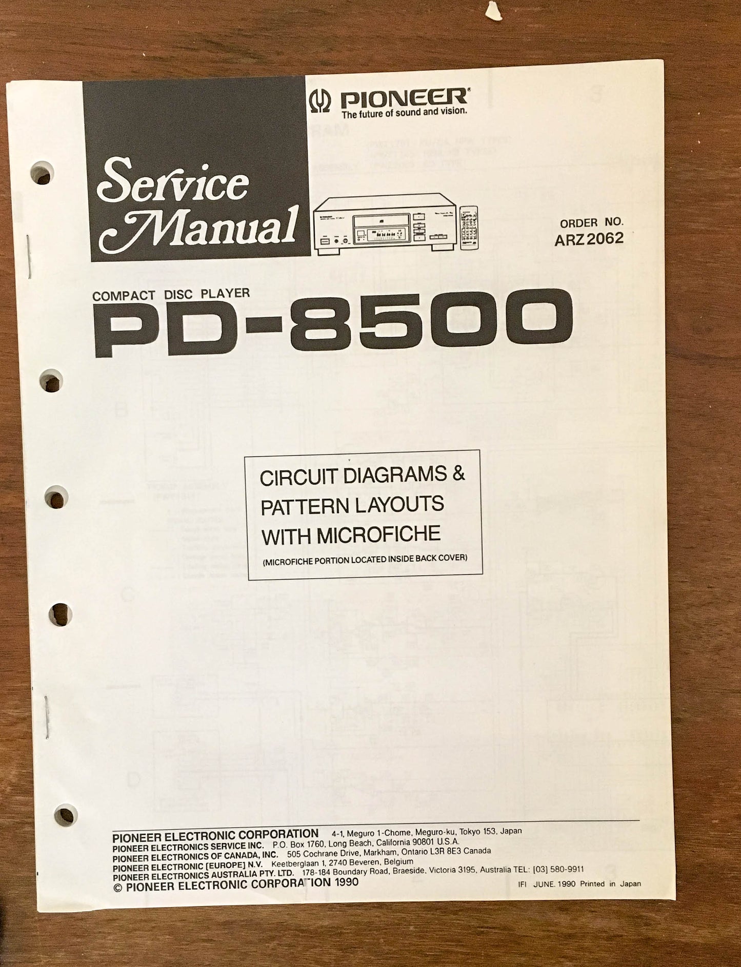 Pioneer PD-8500 CD Player Service Manual Notice *Original*