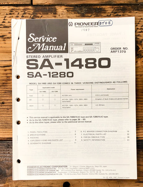 Pioneer SA-1280 SA-1480 Amplifier Service Manual *Original* #1