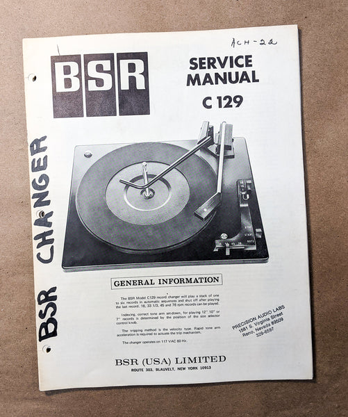 *Original* BSR C129 C-129 Record Player Turntable Service Manual #2
