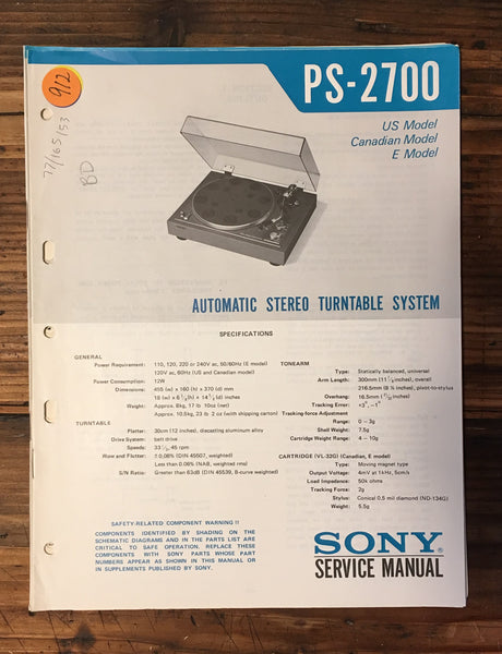 Record Player / Turntable Service Manual *Original* – Vintage Audio ...