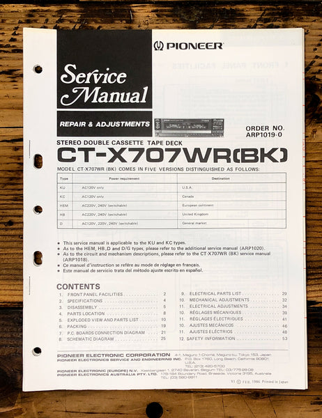 Pioneer CT-X707WR Cassette Service Manual *Original*