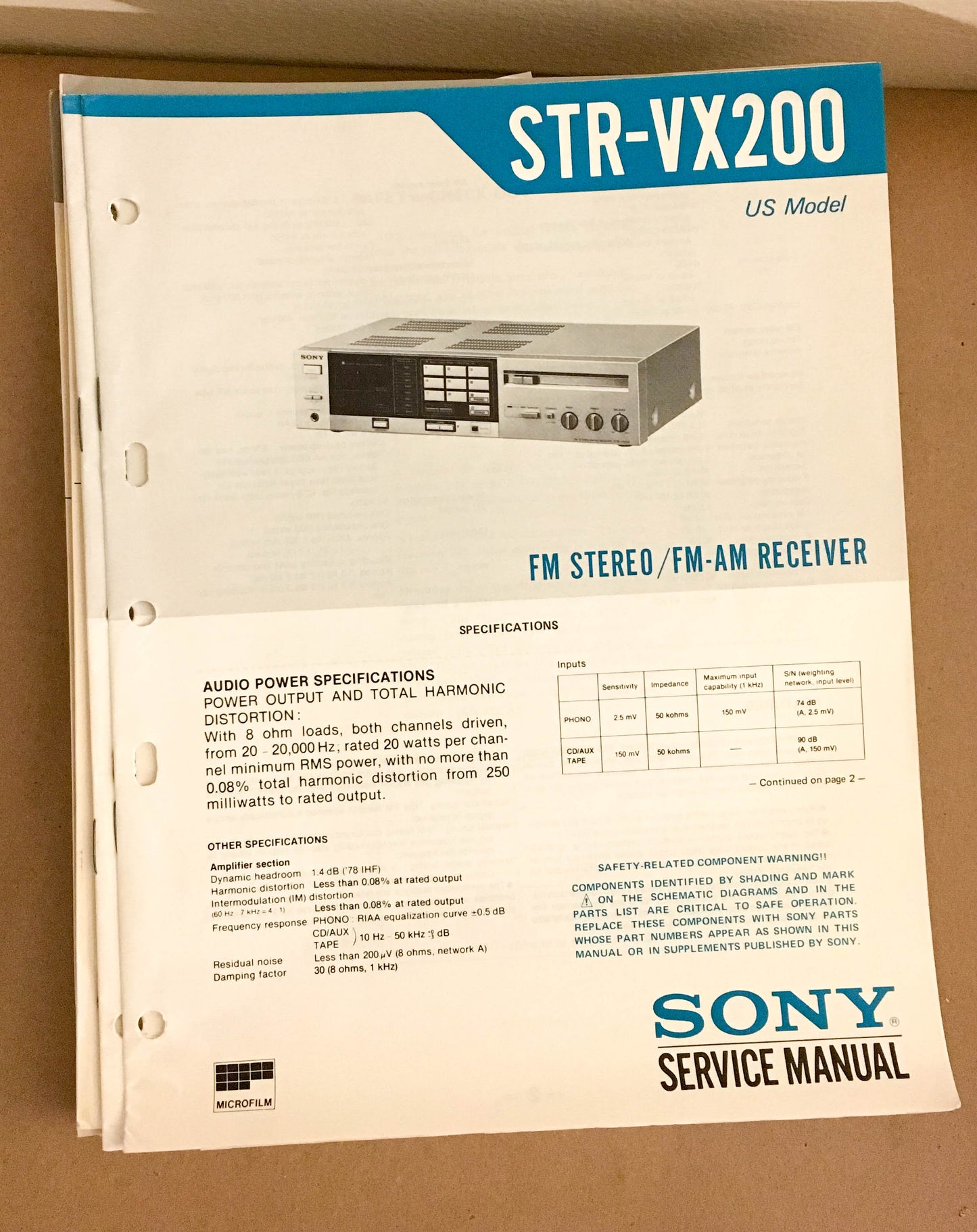 Sony STR-VX200 Receiver  Service Manual *Original*
