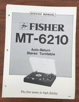 Fisher MT-6210 Record Player / Turntable Service Manual *Original*