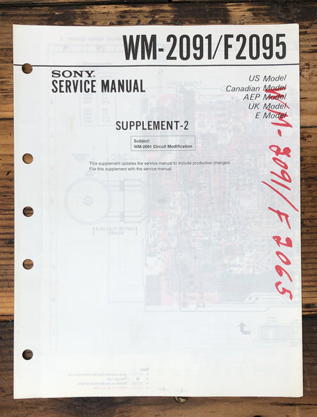 Sony WM-2091 WM-F2095 Radio Cassette Supp. Service Manual *Original*