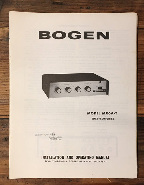 Bogen MX6A-T Mixer / Preamplifier Owner / User Manual *Original*