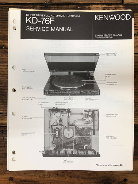 Kenwood KD-76F Record Player / Turntable  Service Manual *Original*