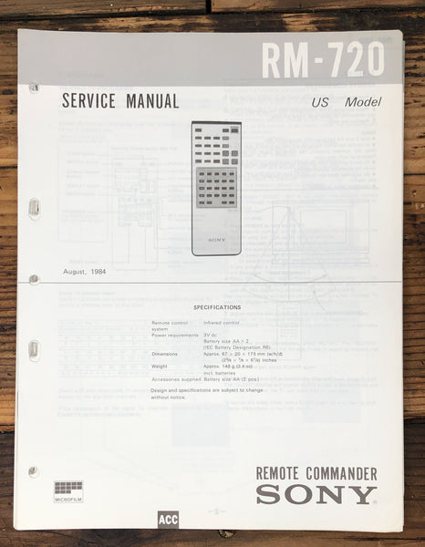 Sony RM-720 Remote Control  Service Manual *Original*