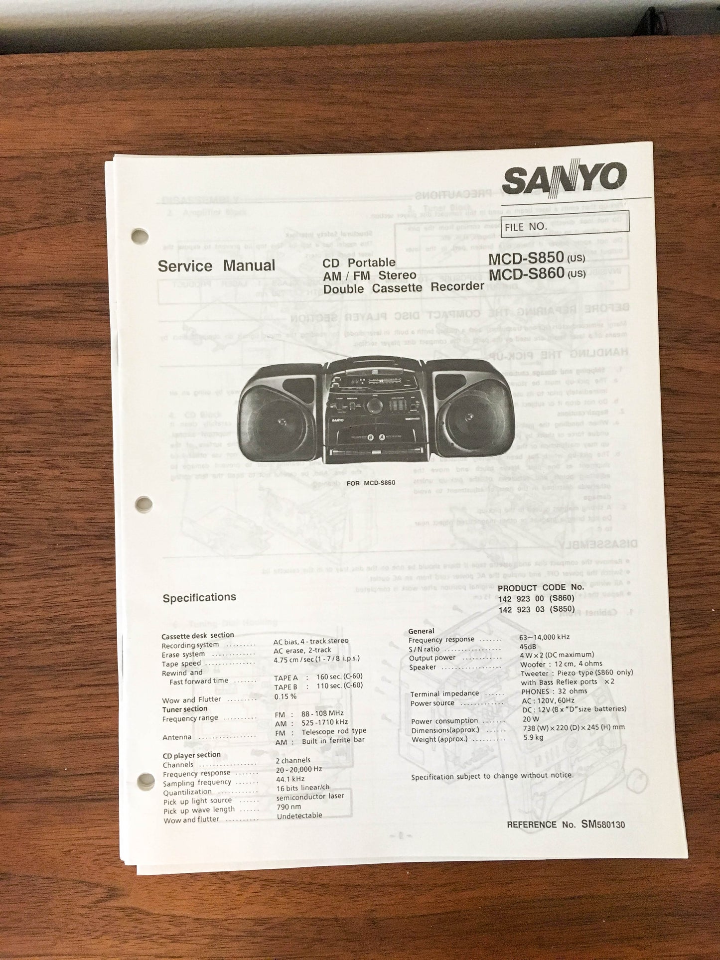 Sanyo MCD-S850 MCD-S860 Boombox Stereo Service Manual *Original*
