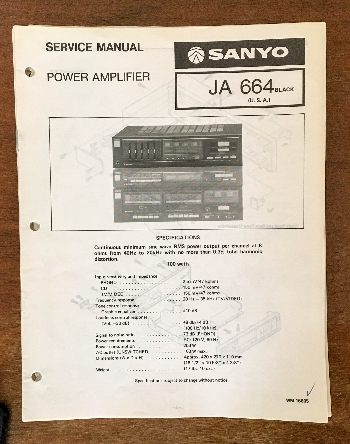 Sanyo JA 664 Amplifier Service Manual *Original*