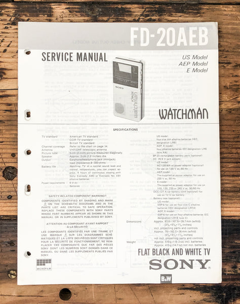 Sony FD-20AEB FD-20 AEB TV  Service Manual *Original*