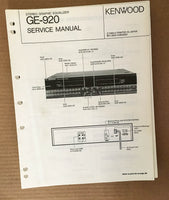 Kenwood GE-920 Equalizer Service Manual *Original*