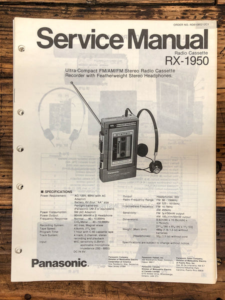 Panasonic RX-1950 Radio / Boombox  Service Manual *Original*
