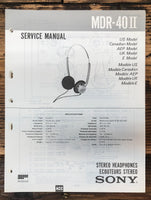 Sony MDR-40 II Headphones  Service Manual *Original*