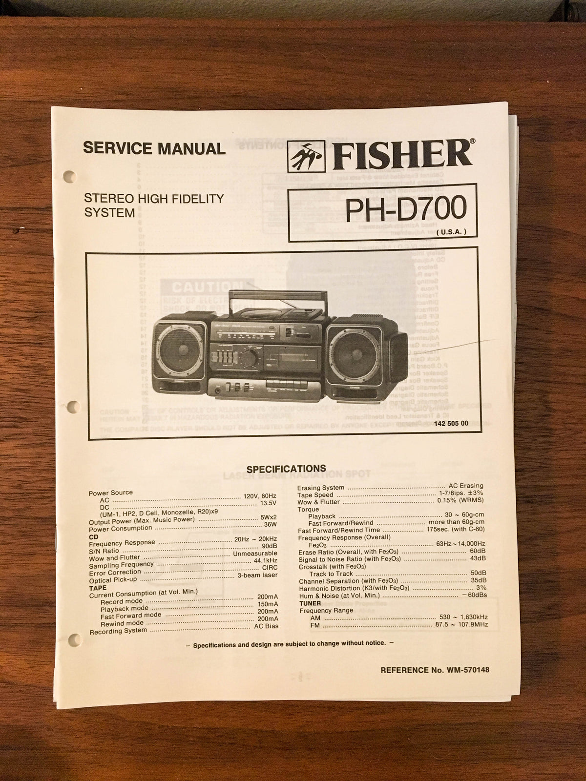 Fisher PH-D700 Boombox Radio Service Manual *Original*