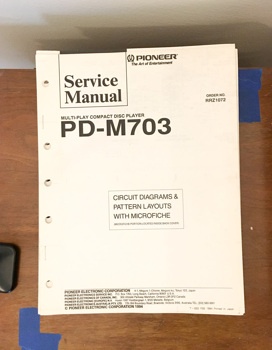 Pioneer PD-M703 CD Player Service Manual *Original*