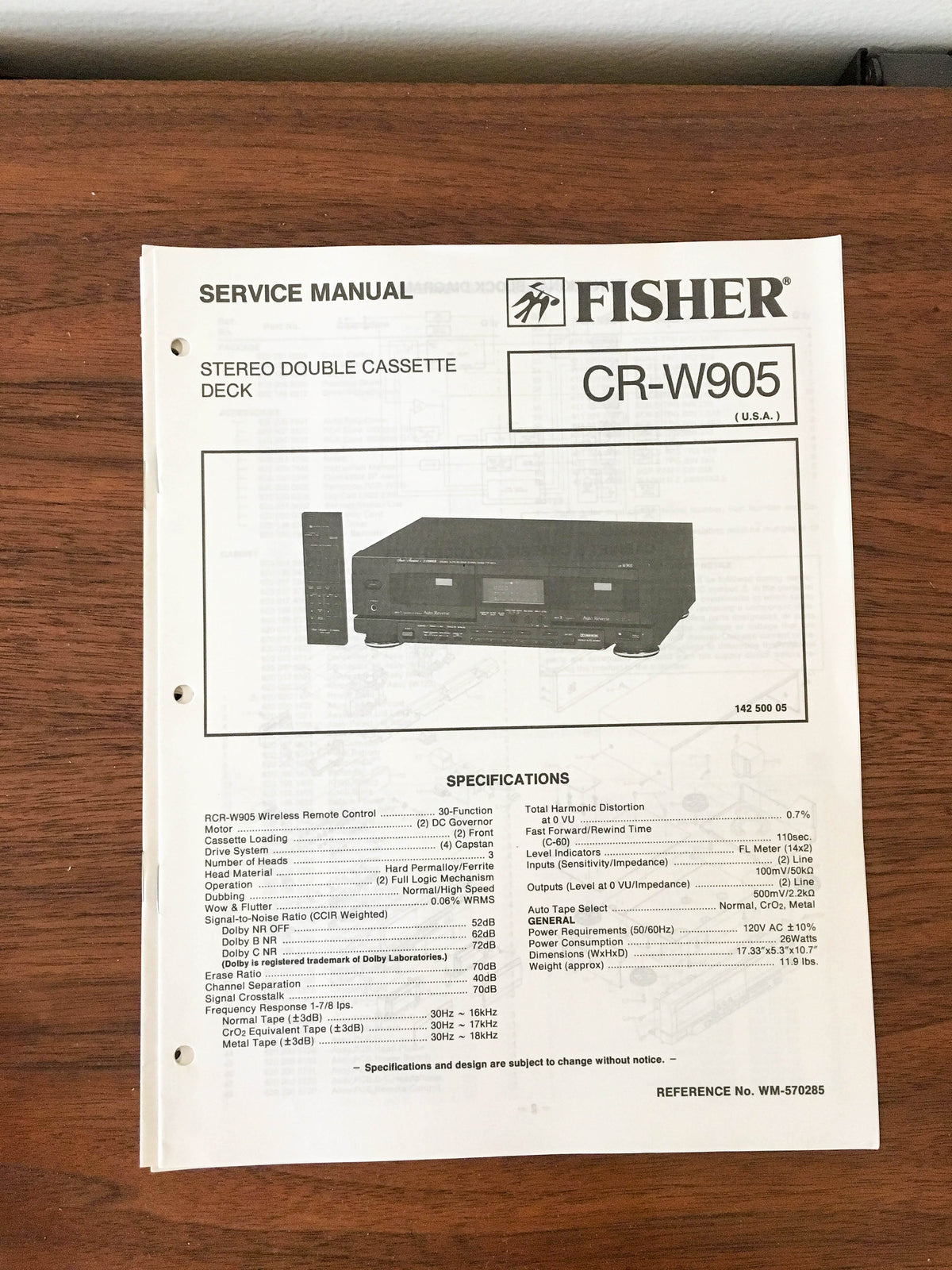 Fisher CR-W905 Cassette Service Manual *Original*