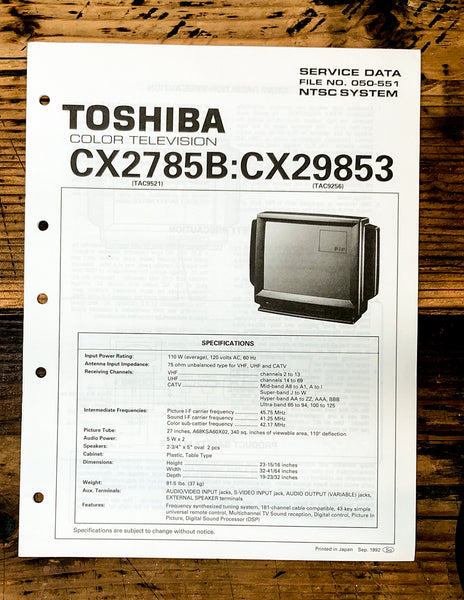 Toshiba CX2785B CX29853 TV Television Service Manual *Original*