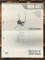 Sony MDR-40T Headphones  Service Manual *Original*