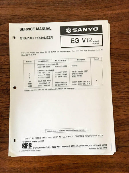 Sanyo EG V12 Graphic Equalizer Service Manual *Original*
